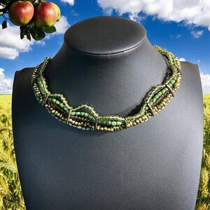 Multicolor Beaded Choker Necklace Boho Tribal Handmade Adjustable Festival‎